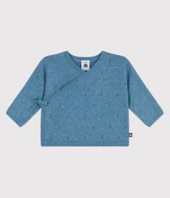 Petit Bateau Pullover, Cardigans|Newborn*Baby-Wickeljacke aus Woll- und Baumwollstrick mit Lochmuster ADRIATIC