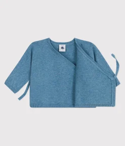 Petit Bateau Pullover, Cardigans|Newborn*Baby-Wickeljacke aus Woll- und Baumwollstrick mit Lochmuster ADRIATIC
