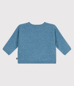 Petit Bateau Pullover, Cardigans|Newborn*Baby-Wickeljacke aus Woll- und Baumwollstrick mit Lochmuster ADRIATIC