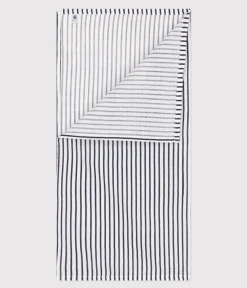 Petit Bateau Newborn*BABY-WICKELTUCH MIT MARINESTREIFEN AUS BAUMWOLLGAZE weiss MARSHMALLOW/blau SMOKING