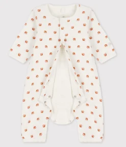 Petit Bateau Schlafanzüge, Strampler|Newborn*Bedruckter Baby-Bodyjama aus Baumwolle, ohne Füße weiss MARSHMALLOW/ ECUREUIL