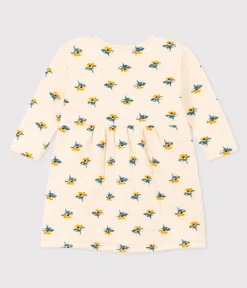 Petit Bateau Kleider*Bedrucktes langärmeliges Babykleid aus gestepptem Doppeljersey weiss AVALANCHE/ MULTICO