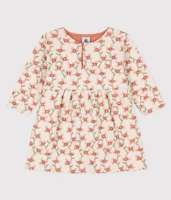 Petit Bateau Kleider*Bedrucktes langärmeliges Babykleid aus gestepptem Doppeljersey weiss AVALANCHE/ MULTICO