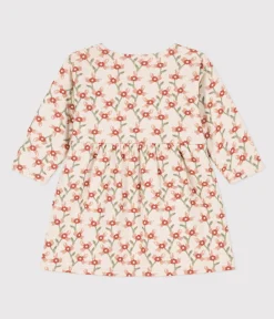 Petit Bateau Kleider*Bedrucktes langärmeliges Babykleid aus gestepptem Doppeljersey weiss AVALANCHE/ MULTICO
