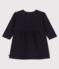 Petit Bateau Kleider*Bedrucktes langärmeliges Babykleid aus gestepptem Doppeljersey blau SMOKING