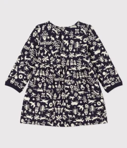 Petit Bateau Kleider*Bedrucktes langärmeliges Babykleid aus gestepptem Doppeljersey blau SMOKING/ AVALANCHE