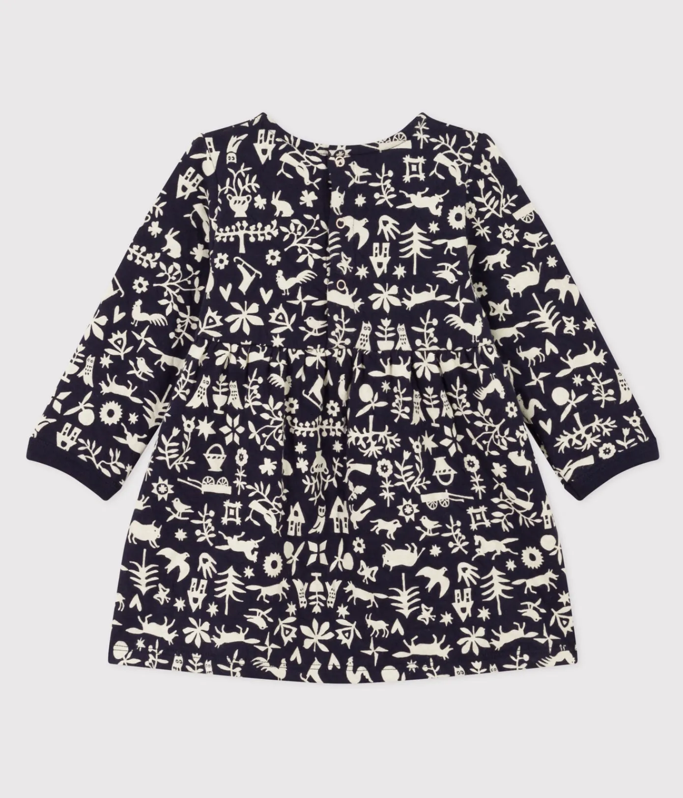Petit Bateau Kleider*Bedrucktes langärmeliges Babykleid aus gestepptem Doppeljersey blau SMOKING/ AVALANCHE