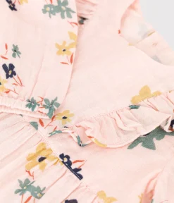 Petit Bateau Kleider*Bedrucktes langärmeliges Babykleid aus Musselin rosa SALINE/weiss MULTICO