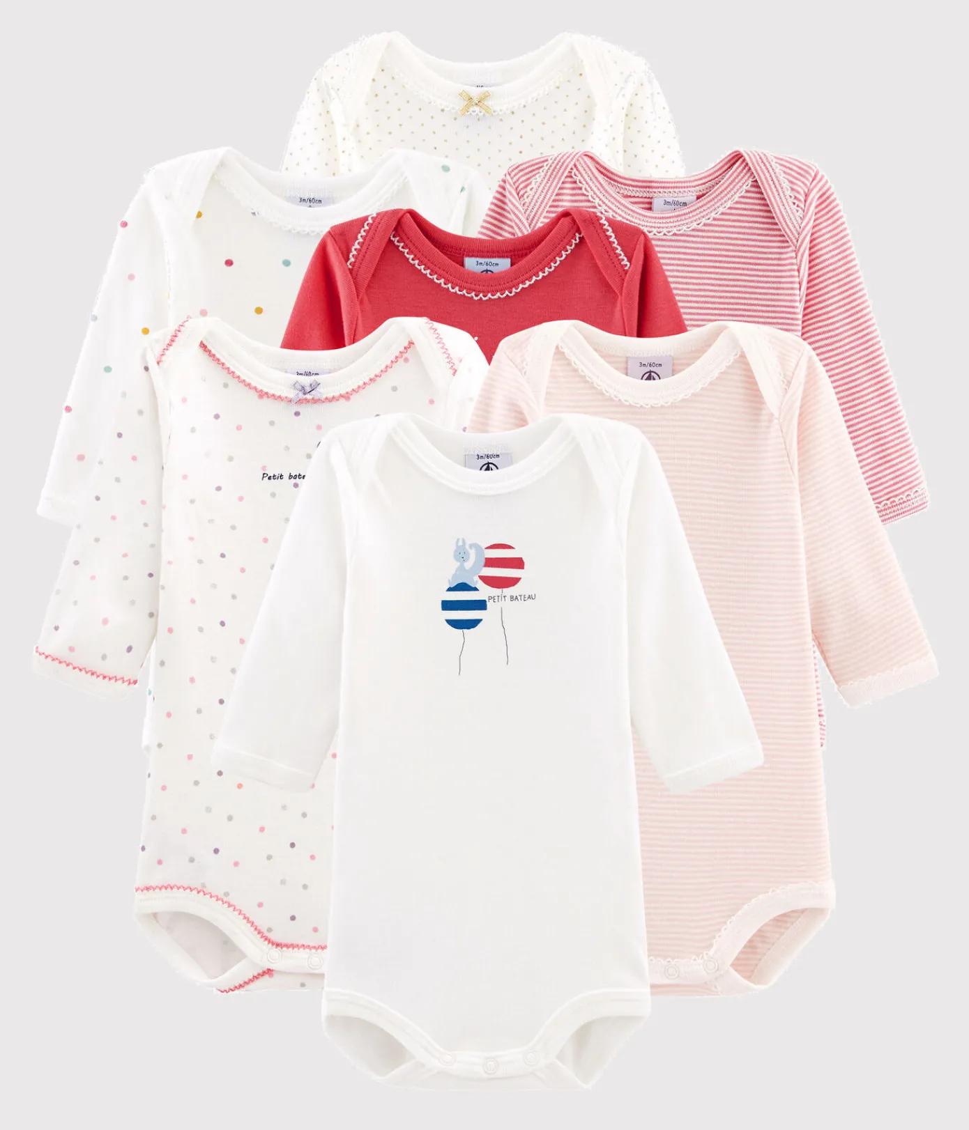 Petit Bateau Bodys*Überraschungsset 7 langärmelige Baby-Bodys für Mädchen variante 1