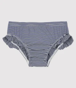 Petit Bateau Bademode, Uv-Kleidung*Bikinihose mit Ringelstreifenfür Baby blau MEDIEVAL/weiss MARSHMALLOW