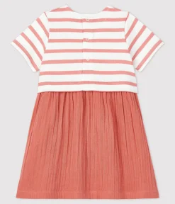 Petit Bateau Kleider*Bio-Babykleid aus Musselin und dichtem Jersey weiss MARSHMALLOW/ PAPAYE