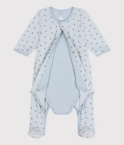 Petit Bateau Schlafanzüge, Strampler|Newborn*Bodyjama aus Nicki mit kleinen Sternchen für Babys blau GOMME/ BEACH
