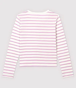 Petit Bateau Homewear|Streifenshirts, Pullover, Cardigans*Cardigan aus gestreifter Baumwolle/Leinen Damen weiss MARSHMALLOW/rosa BOHEME