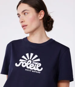 Petit Bateau Alle T-Shirts|Das Gerade (Regular)*Damen T-Shirt Le Droit aus einfarbiger Baumwolle blau SMOKING