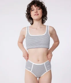 Petit Bateau Bhs, Slips, Bodys*Damen-Bustier aus gestreifter Baumwolle mit Elastan weiss MARSHMALLOW/blau SMOKING