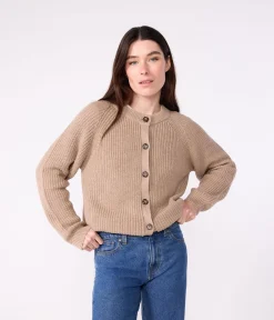 Petit Bateau Homewear|Streifenshirts, Pullover, Cardigans*Damen-Cardigan aus einfarbiger Wolle und Baumwolle braun ROCHE