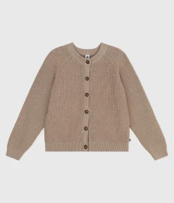 Petit Bateau Homewear|Streifenshirts, Pullover, Cardigans*Damen-Cardigan aus einfarbiger Wolle und Baumwolle braun ROCHE