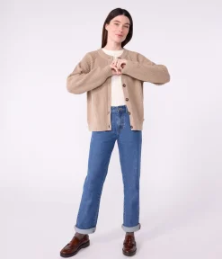 Petit Bateau Homewear|Streifenshirts, Pullover, Cardigans*Damen-Cardigan aus einfarbiger Wolle und Baumwolle braun ROCHE