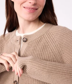 Petit Bateau Homewear|Streifenshirts, Pullover, Cardigans*Damen-Cardigan aus einfarbiger Wolle und Baumwolle braun ROCHE