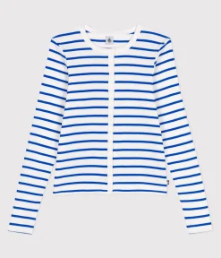 Petit Bateau Homewear|Streifenshirts, Pullover, Cardigans*Damen-Cardigan aus einfarbiger Baumwolle weiss MARSHMALLOW/blau PERSE