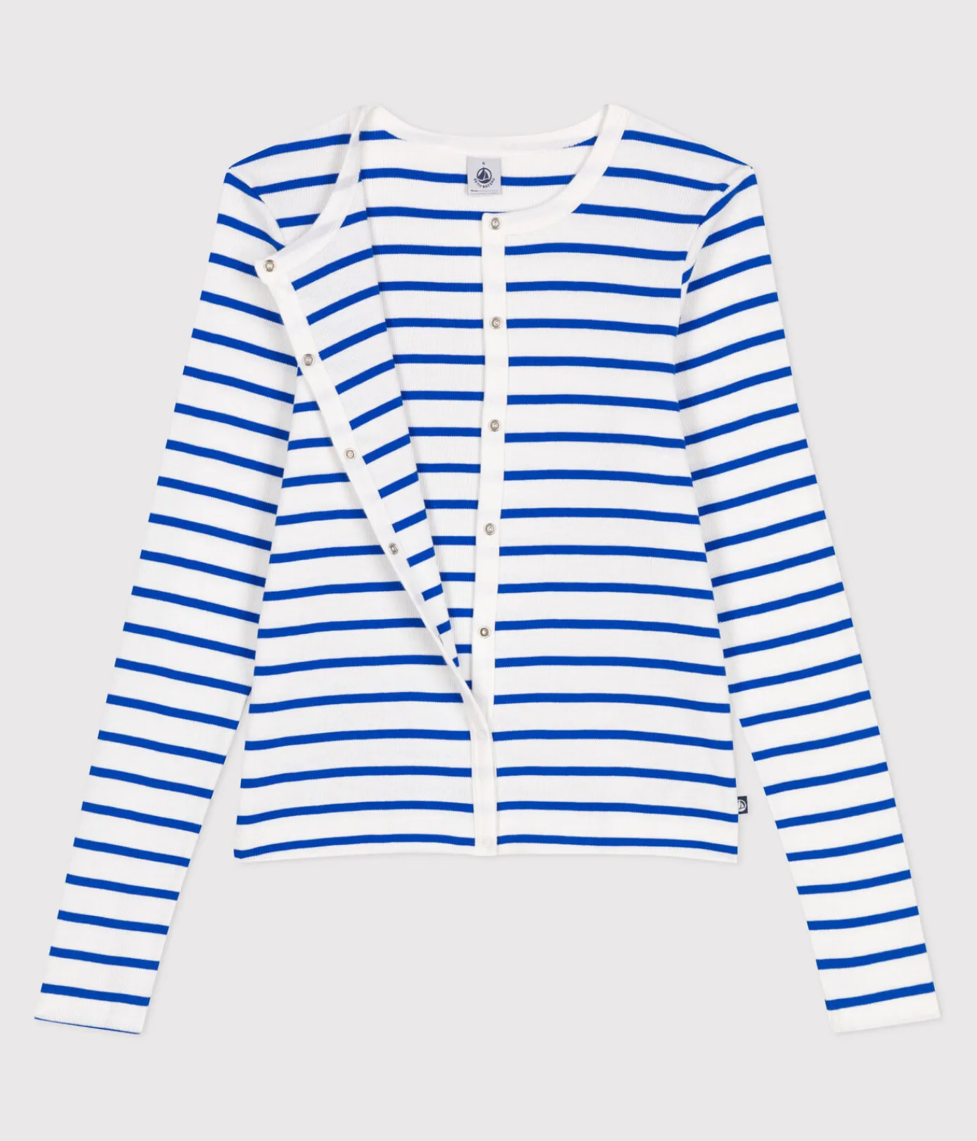 Petit Bateau Homewear|Streifenshirts, Pullover, Cardigans*Damen-Cardigan aus einfarbiger Baumwolle weiss MARSHMALLOW/blau PERSE