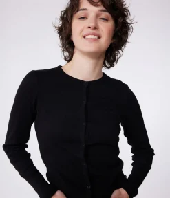 Petit Bateau Homewear|Streifenshirts, Pullover, Cardigans*Damen-Cardigan aus einfarbiger Baumwolle schwarz BLACK