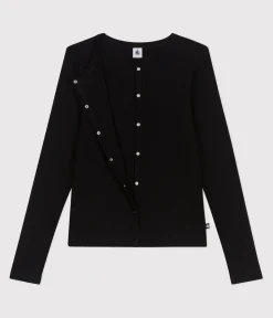 Petit Bateau Homewear|Streifenshirts, Pullover, Cardigans*Damen-Cardigan aus einfarbiger Baumwolle schwarz BLACK
