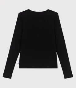 Petit Bateau Homewear|Streifenshirts, Pullover, Cardigans*Damen-Cardigan aus einfarbiger Baumwolle schwarz BLACK