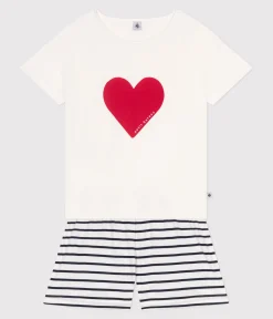 Petit Bateau Schlafanzüge, Nachthemden*Damen-Kurzpyjama aus Baumwolle mit Herzmotiv weiss MARSHMALLOW/blau SMOKING