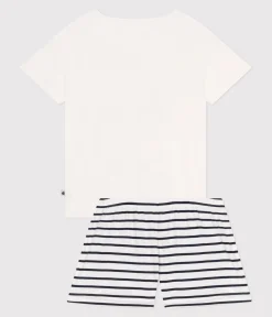 Petit Bateau Schlafanzüge, Nachthemden*Damen-Kurzpyjama aus Baumwolle mit Herzmotiv weiss MARSHMALLOW/blau SMOKING