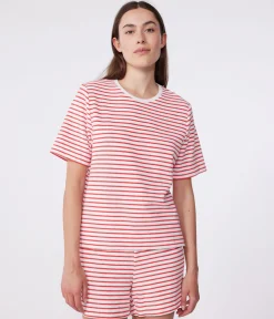 Petit Bateau Schlafanzüge, Nachthemden*Damen-Kurzpyjama aus Baumwolle mit Streifen ROT MARSHMALLOW/ SPI