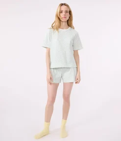 Petit Bateau Schlafanzüge, Nachthemden*Damen-Kurzpyjama aus Baumwolle mit Blumenmotiv MARSHMALLOW/ PAUL