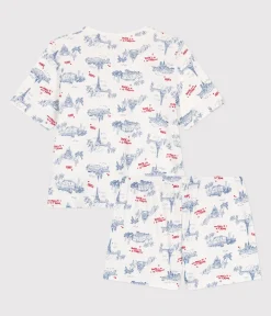Petit Bateau Schlafanzüge, Nachthemden*Damen-Kurzpyjama aus Baumwolle mit Paris-Motiv weiss MARSHMALLOW/weiss MULTICO