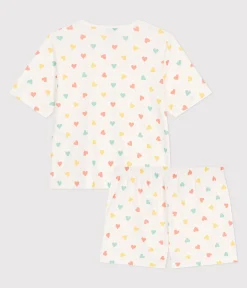 Petit Bateau Schlafanzüge, Nachthemden*Damen-Kurzpyjama aus Baumwolle mit Herzmotiv weiss MARSHMALLOW/weiss MULTICO