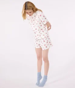 Petit Bateau Schlafanzüge, Nachthemden*Damen-Kurzpyjama aus Baumwolle mit Frucht-Motiv weiss MARSHMALLOW/weiss MULTICO