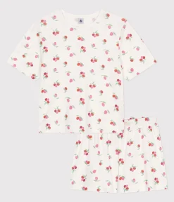 Petit Bateau Schlafanzüge, Nachthemden*Damen-Kurzpyjama aus Baumwolle mit Frucht-Motiv weiss MARSHMALLOW/weiss MULTICO
