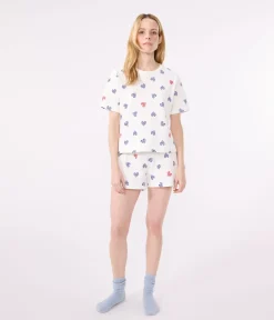 Petit Bateau Schlafanzüge, Nachthemden*Damen-Kurzpyjama aus Baumwolle mit Herzmotiv weiss MARSHMALLOW/weiss MULTICO