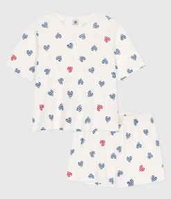 Petit Bateau Schlafanzüge, Nachthemden*Damen-Kurzpyjama aus Baumwolle mit Herzmotiv weiss MARSHMALLOW/weiss MULTICO