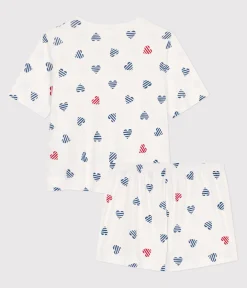 Petit Bateau Schlafanzüge, Nachthemden*Damen-Kurzpyjama aus Baumwolle mit Herzmotiv weiss MARSHMALLOW/weiss MULTICO