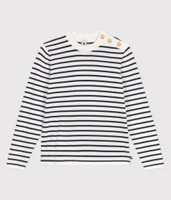Petit Bateau Homewear|Streifenshirts, Pullover, Cardigans*Damen-Marinepullover aus Baumwolle mit Streifen weiss MARSHMALLOW/blau SMOKING