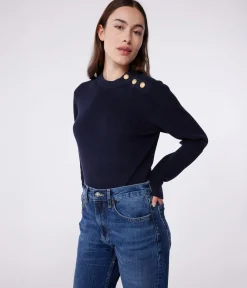 Petit Bateau Homewear|Streifenshirts, Pullover, Cardigans*Damen-Marinepullover aus einfarbiger Baumwolle blau SMOKING