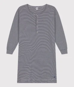 Petit Bateau Schlafanzüge, Nachthemden*Damen-Nachthemd aus gestreifter Baumwolle blau SMOKING/weiss MARSHMALLOW