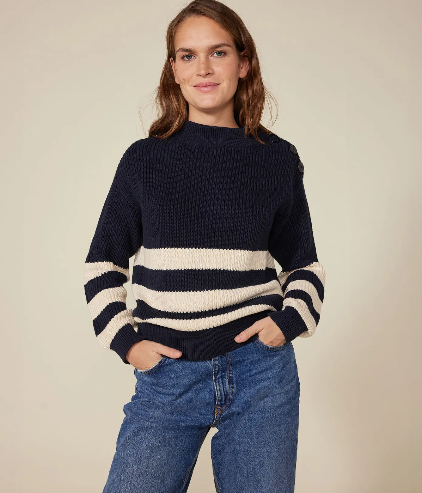 Petit Bateau Homewear|Streifenshirts, Pullover, Cardigans*Damen-Pullover aus Baumwolle blau SMOKING/ AVALANCHE