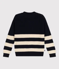 Petit Bateau Homewear|Streifenshirts, Pullover, Cardigans*Damen-Pullover aus Baumwolle blau SMOKING/ AVALANCHE