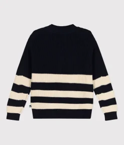 Petit Bateau Homewear|Streifenshirts, Pullover, Cardigans*Damen-Pullover aus Baumwolle blau SMOKING/ AVALANCHE