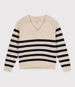 Petit Bateau Streifenshirts, Pullover, Cardigans*Damen-Pullover aus Wolle und Baumwolle weiss AVALANCHE/blau SMOKING