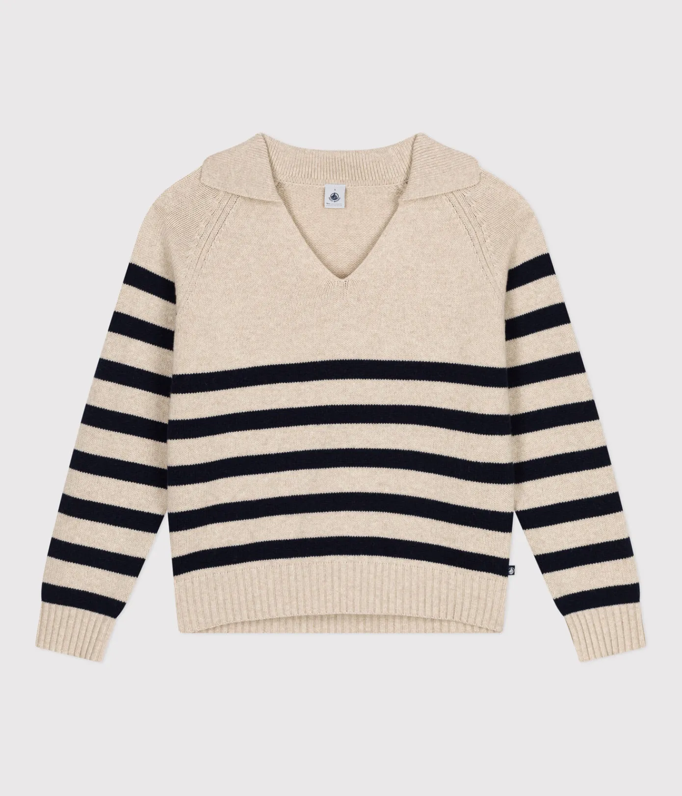 Petit Bateau Streifenshirts, Pullover, Cardigans*Damen-Pullover aus Wolle und Baumwolle weiss AVALANCHE/blau SMOKING