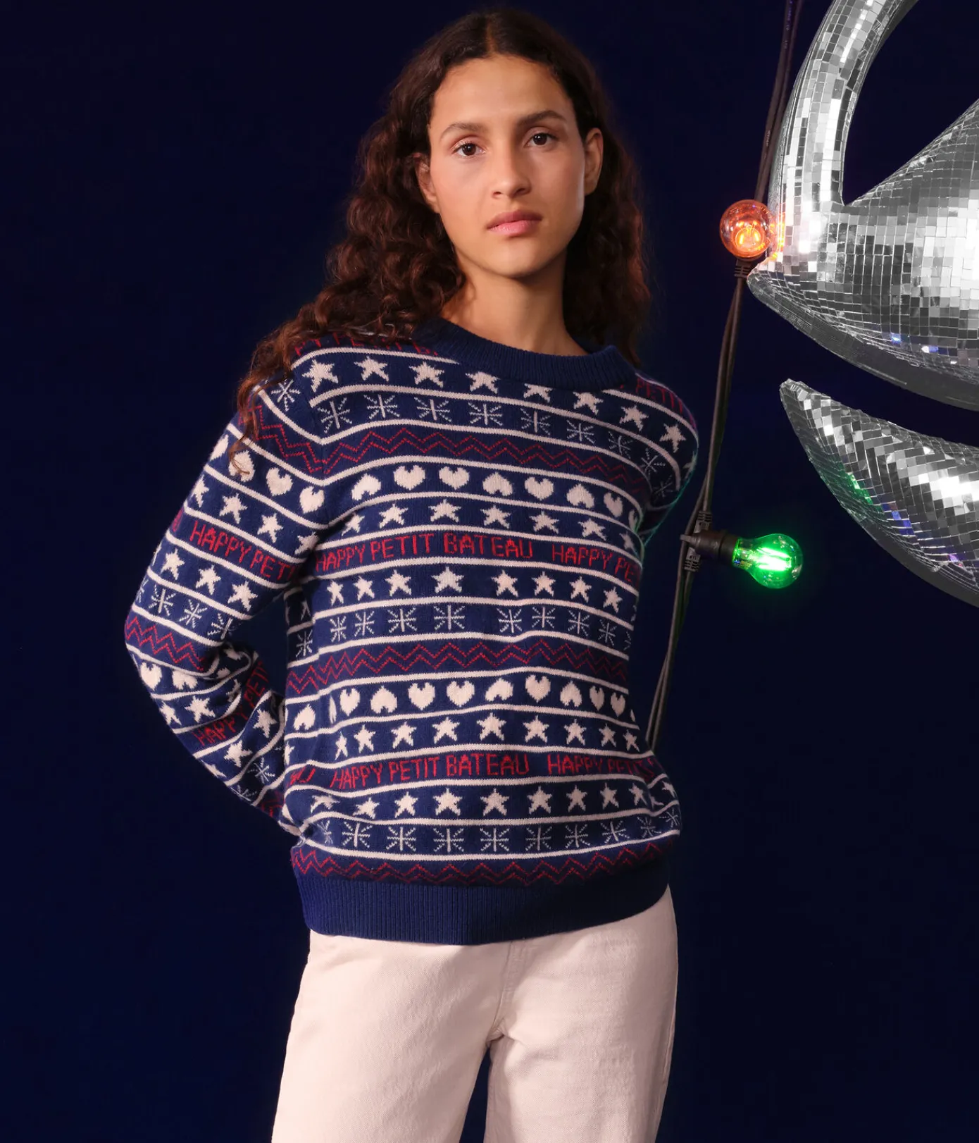 Petit Bateau Homewear|Streifenshirts, Pullover, Cardigans*Damen-Pullover aus Woll-und Baumwolljacquard blau MEDIEVAL/weiss MULTICO