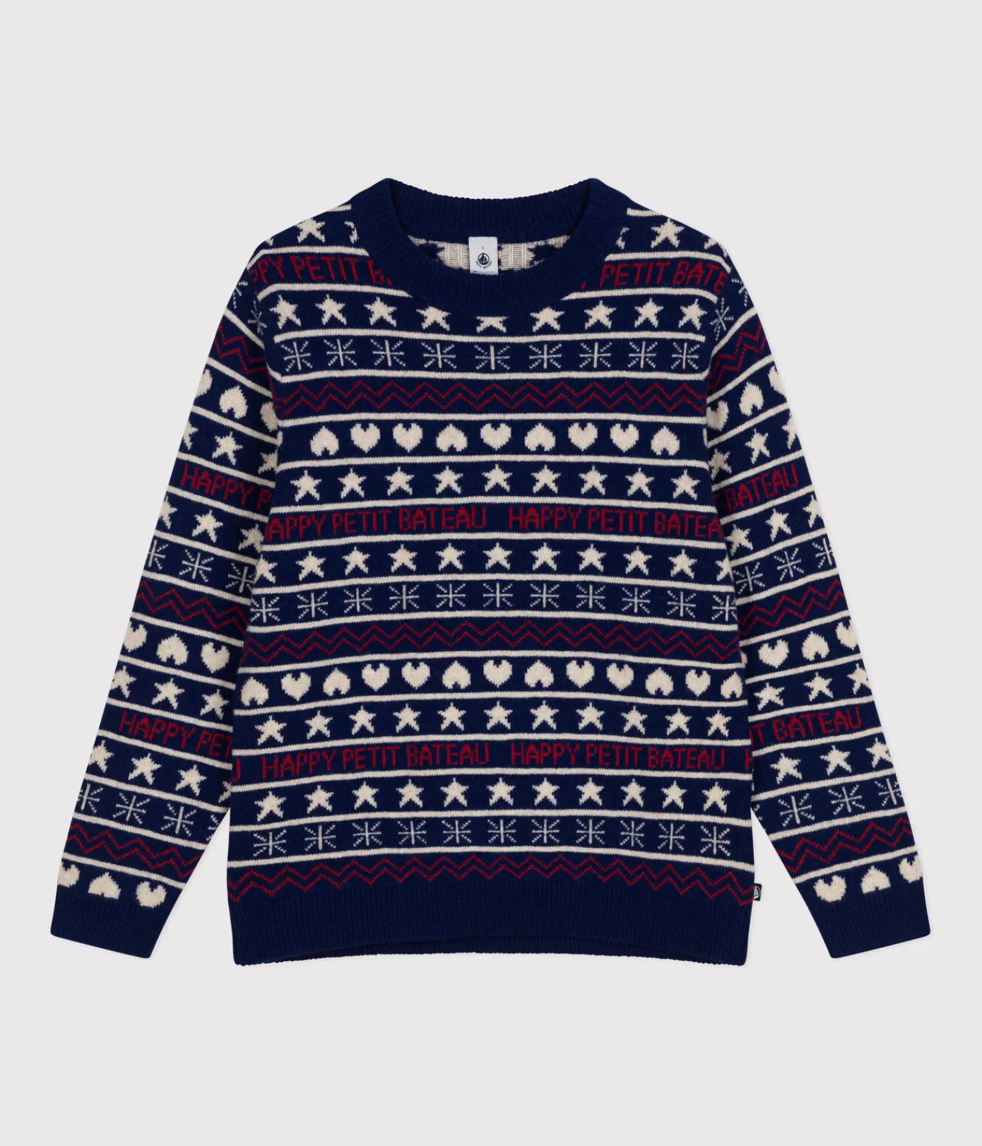 Petit Bateau Homewear|Streifenshirts, Pullover, Cardigans*Damen-Pullover aus Woll-und Baumwolljacquard blau MEDIEVAL/weiss MULTICO