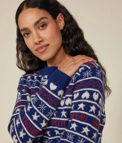 Petit Bateau Homewear|Streifenshirts, Pullover, Cardigans*Damen-Pullover aus Woll-und Baumwolljacquard blau MEDIEVAL/weiss MULTICO